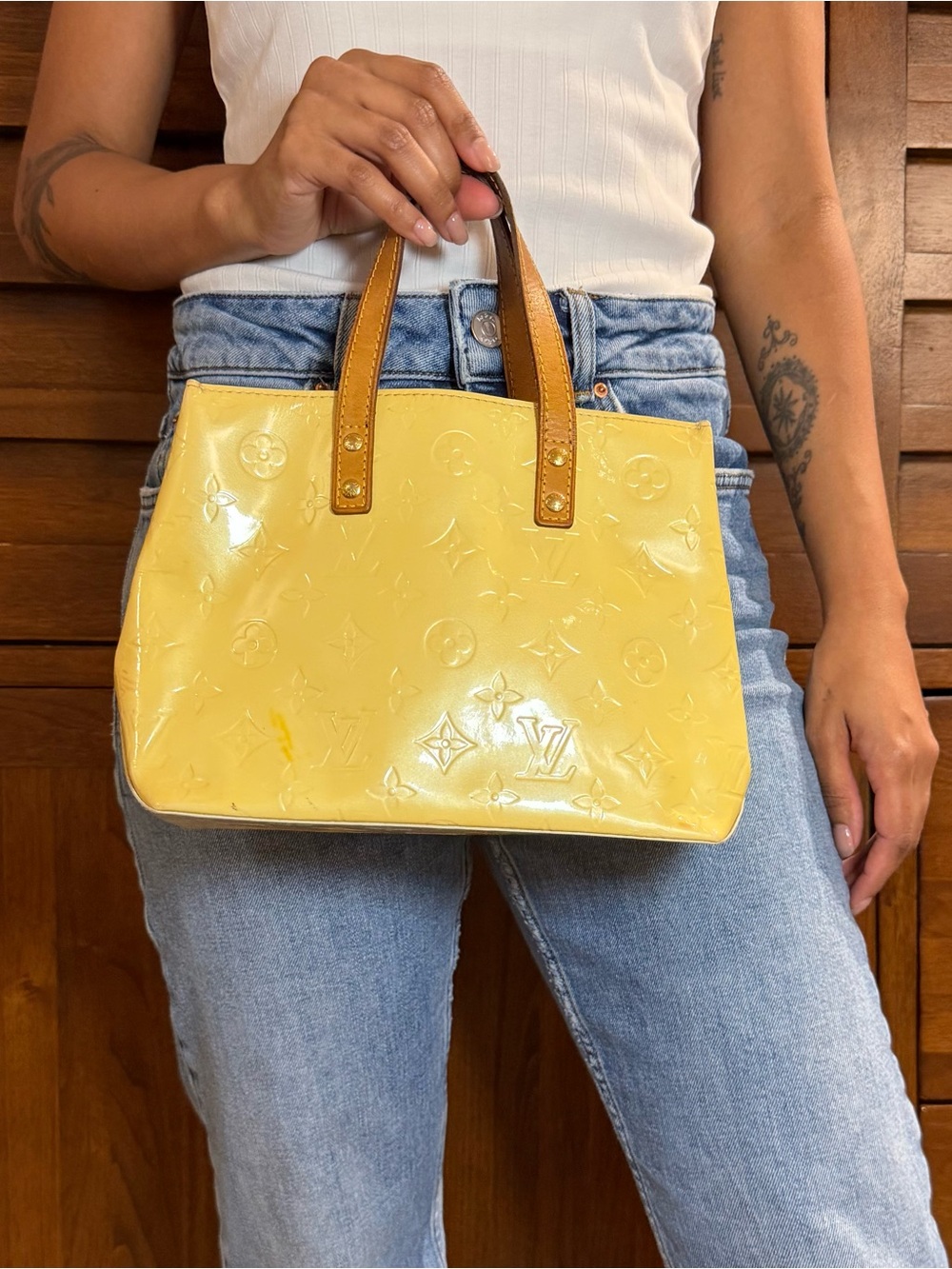 Louis Vuitton Yellow Monogram Vernis Tote Bag
